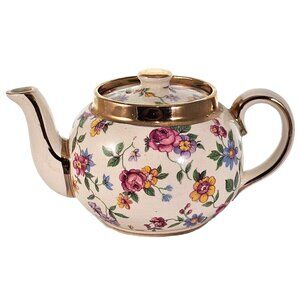 Sadler Floral Chintz Single Teapot 2.5" gold trim individual pot w/ lid teatime